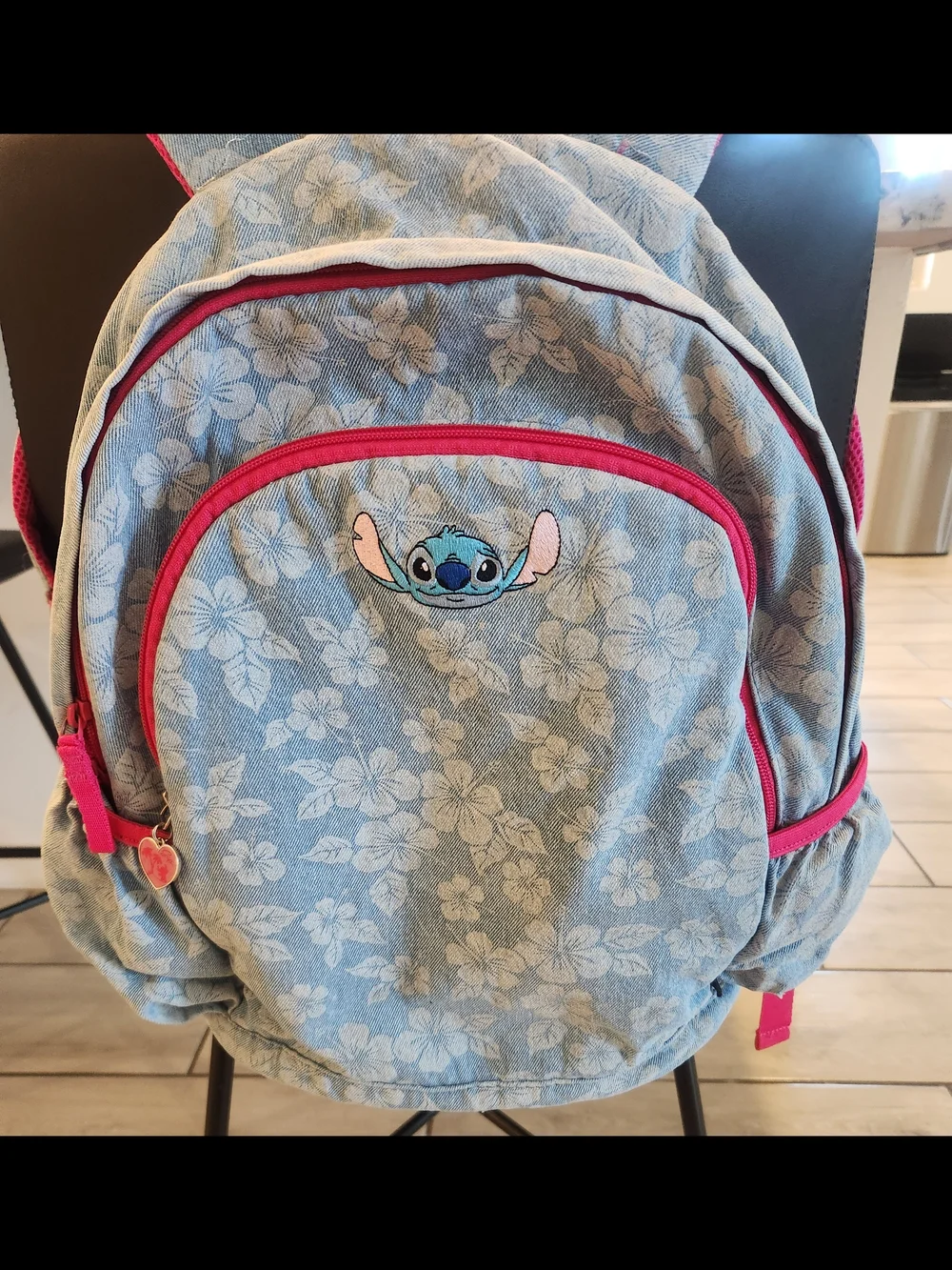 Disney Stitch Floral Kids Backpack in Light Blue Denium and Pink